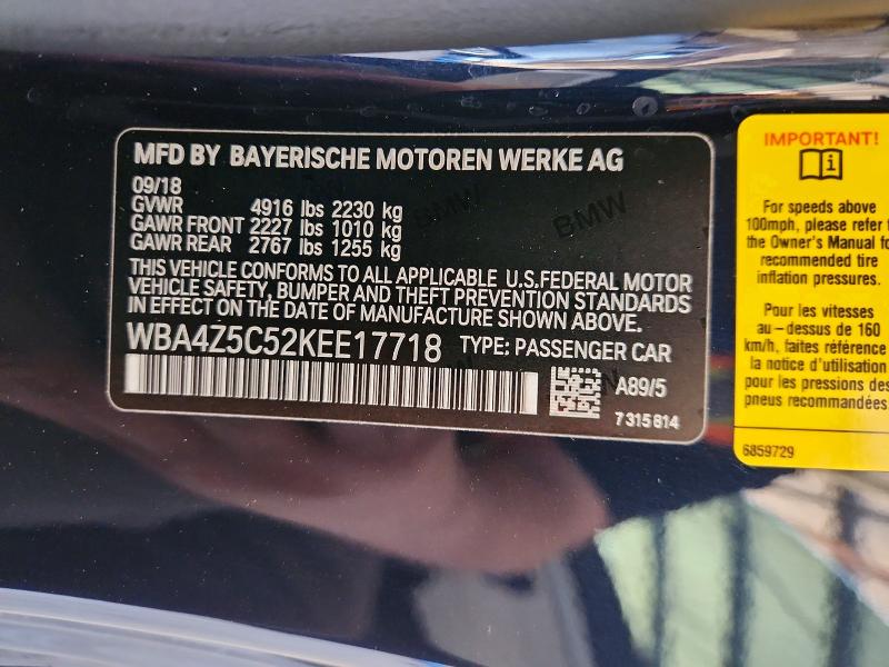 Aukcja sprzedaży 2019 Bmw 440i, vin: WBA4Z5C52KEE17718, numer aukcji: 59631726