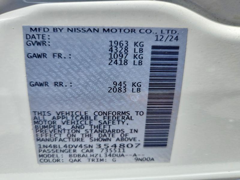 Продаж на аукціоні авто 2025 Nissan Altima, vin: 1N4BL4DV4SN354807, номер лоту: 61873026