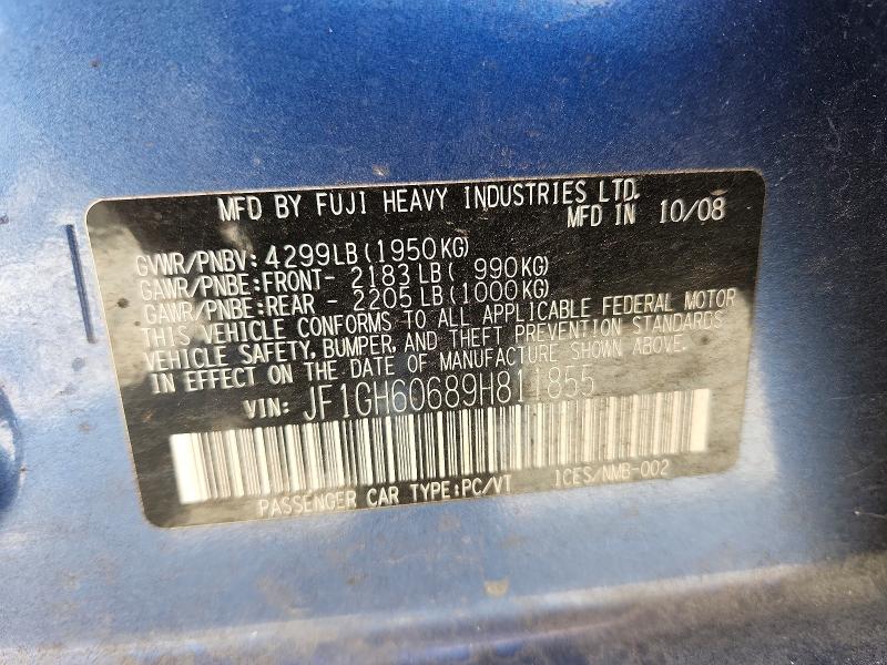 Aukcja sprzedaży 2009 Subaru Impreza, vin: JF1GH60689H811855, numer aukcji: 63555676