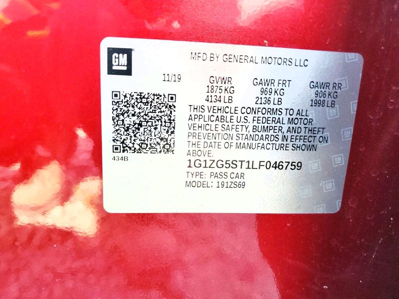 Aukcja sprzedaży 2020 Chevrolet Malibu, vin: 1G1ZG5ST1LF046759, numer aukcji: 61909706