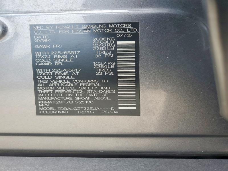 Aukcja sprzedaży 2016 Nissan Rogue, vin: KNMAT2MT7GP725138, numer aukcji: 62414696