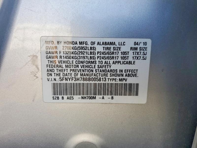 Продажа на аукционе авто 2011 Honda Pilot, vin: 5FNYF3H78BB005813, номер лота: 62703686