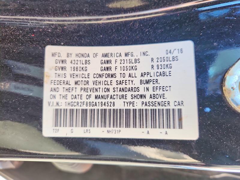 Продажа на аукционе авто 2016 Honda Accord, vin: 1HGCR2F89GA194528, номер лота: 62242256