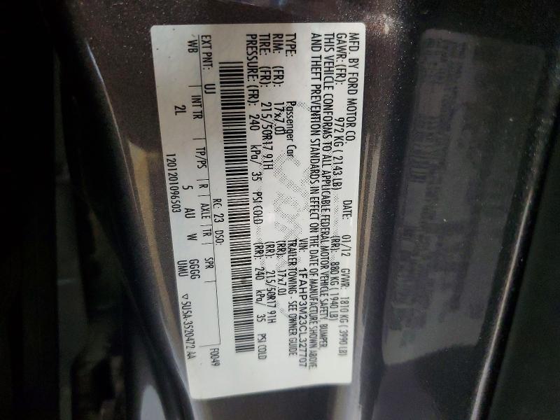 2012 Ford Focus მანქანა იყიდება აუქციონზე, vin: 1FAHP3M23CL327707, აუქციონის ნომერი: 59979436