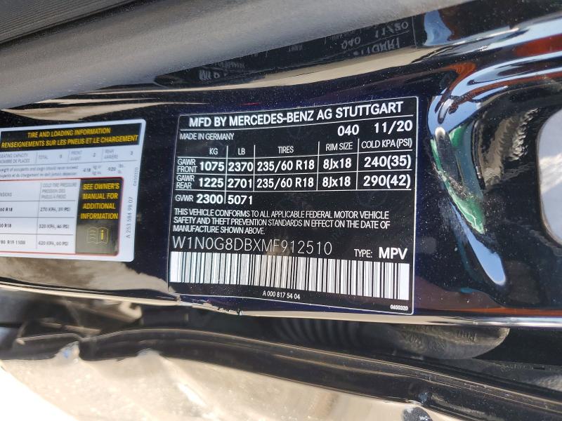61963606 :رقم المزاد ، W1N0G8DBXMF912510 vin ، 2021 Mercedes-benz Glc مزاد بيع