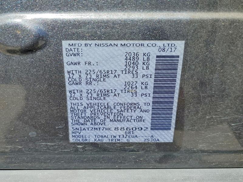 Продаж на аукціоні авто 2017 Nissan Rogue, vin: 5N1AT2MT7HC886092, номер лоту: 59874366