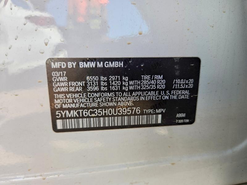62097196 :رقم المزاد ، 5YMKT6C35H0U39576 vin ، 2017 Bmw X5 مزاد بيع