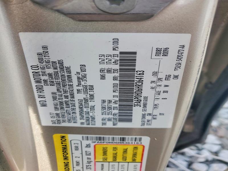 2017 Ford Fusion მანქანა იყიდება აუქციონზე, vin: 3FA6P0HD6HR364163, აუქციონის ნომერი: 62512306