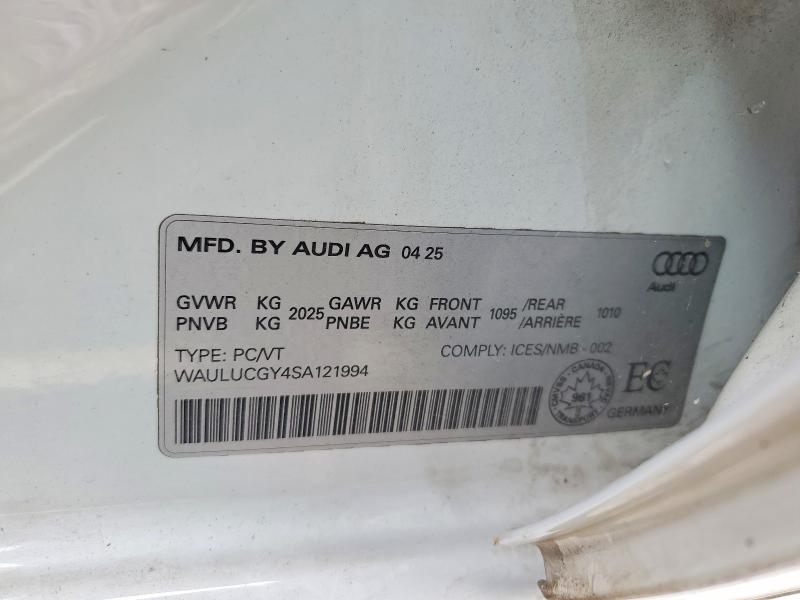 2025 Audi A3 მანქანა იყიდება აუქციონზე, vin: WAULUCGY4SA121994, აუქციონის ნომერი: 60108266