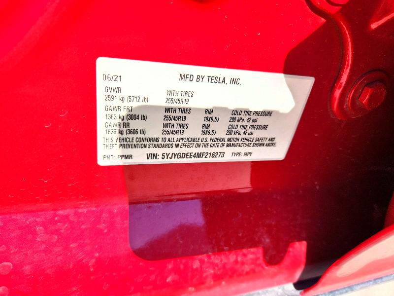 Продаж на аукціоні авто 2021 Tesla Model Y, vin: 5YJYGDEE4MF216273, номер лоту: 60660156