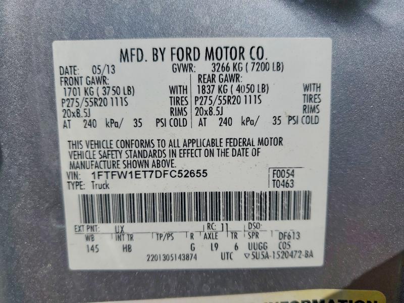 Продаж на аукціоні авто 2013 Ford F150, vin: 1FTFW1ET7DFC52655, номер лоту: 61548726