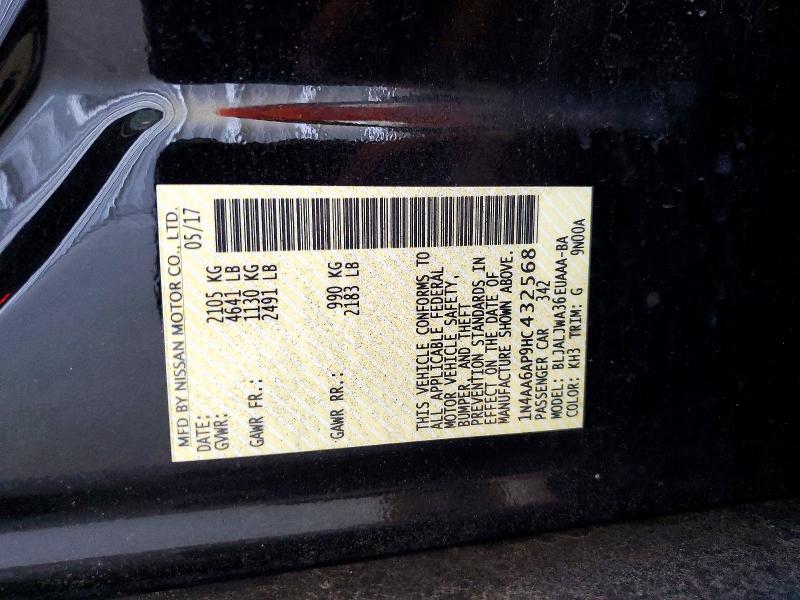 61664796 :رقم المزاد ، 1N4AA6AP9HC432568 vin ، 2017 Nissan Maxima مزاد بيع