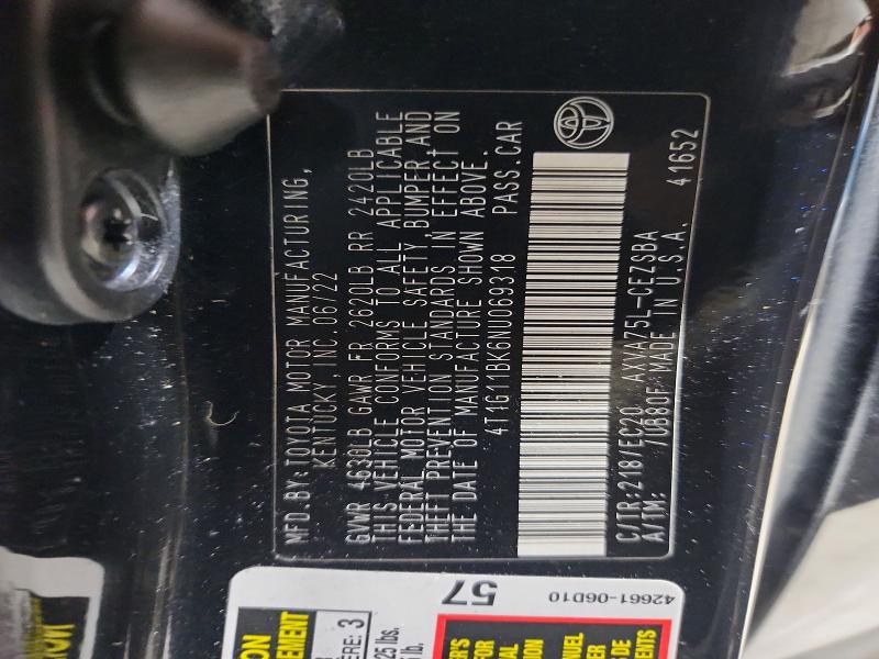 62930796 :رقم المزاد ، 4T1G11BK6NU069318 vin ، 2022 Toyota Camry مزاد بيع
