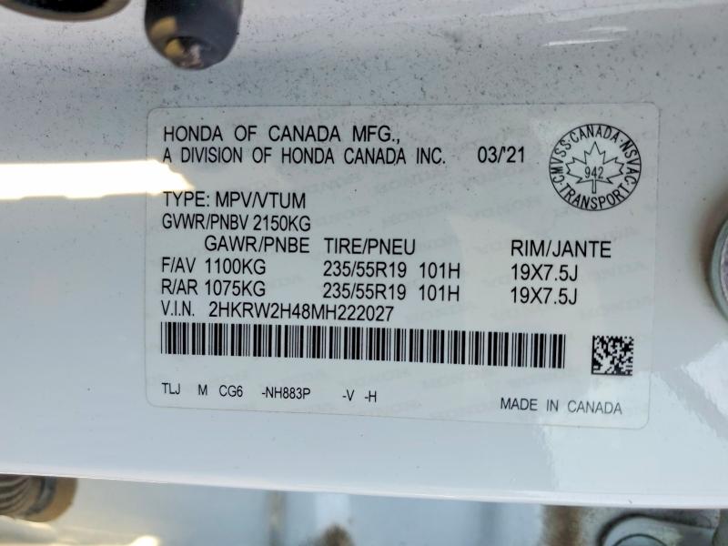 60252296 :رقم المزاد ، 2HKRW2H48MH222027 vin ، 2021 Honda Cr-v مزاد بيع