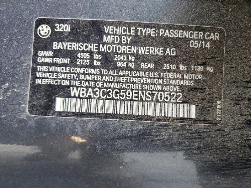 2014 Bmw 320 მანქანა იყიდება აუქციონზე, vin: WBA3C3G59ENS70522, აუქციონის ნომერი: 62682146