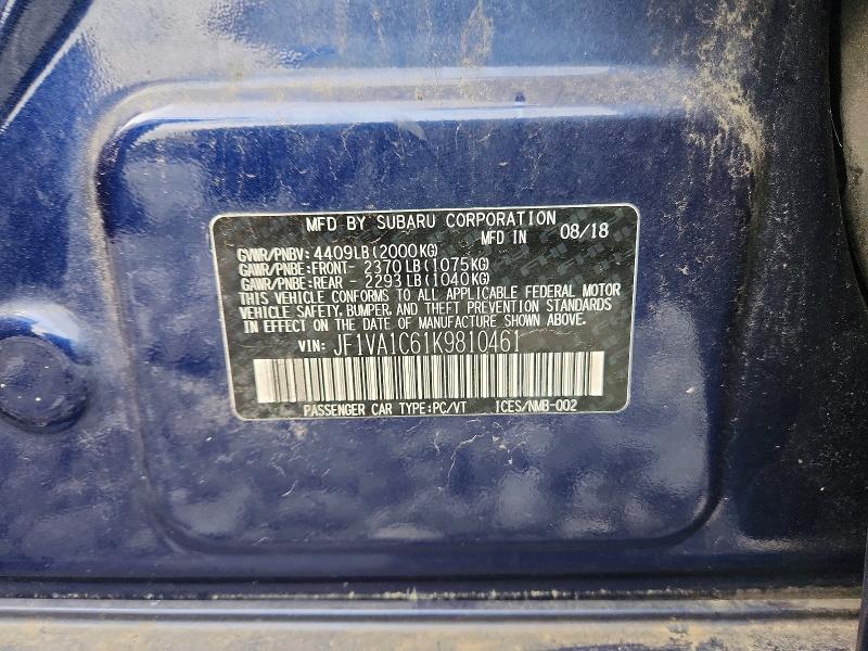 Продаж на аукціоні авто 2019 Subaru Wrx, vin: JF1VA1C61K9810461, номер лоту: 62270796
