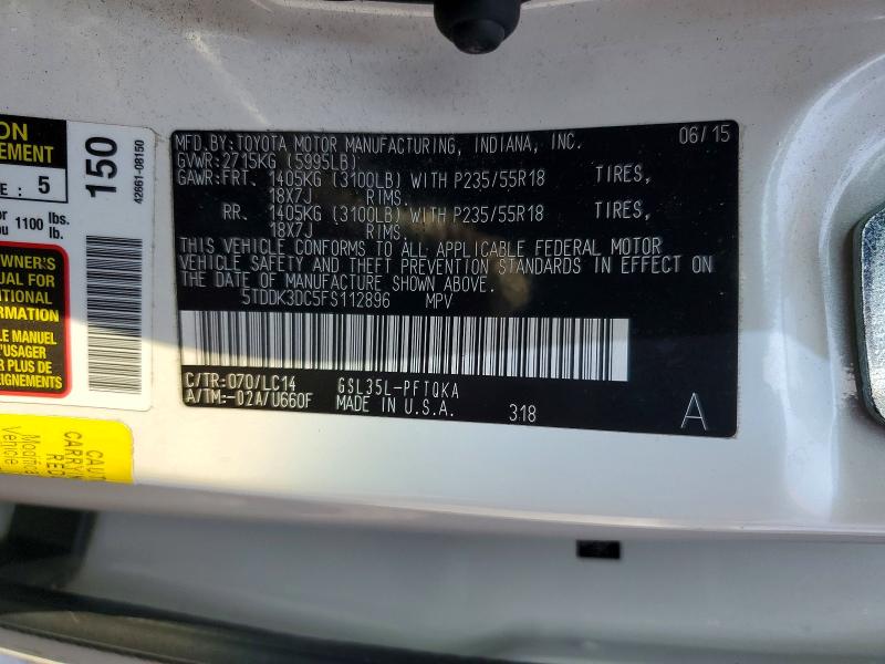 2015 Toyota Sienna მანქანა იყიდება აუქციონზე, vin: 5TDDK3DC5FS112896, აუქციონის ნომერი: 62516706
