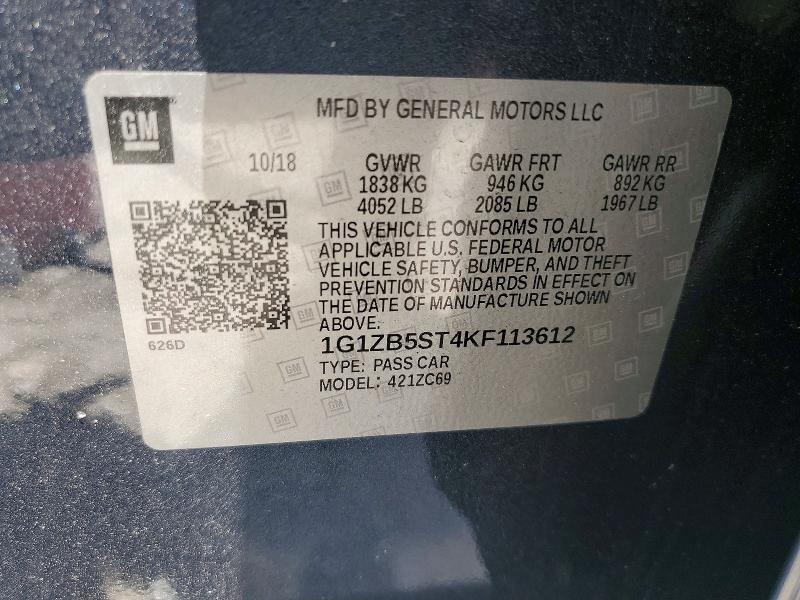 Продаж на аукціоні авто 2019 Chevrolet Malibu, vin: 1G1ZB5ST4KF113612, номер лоту: 61997446