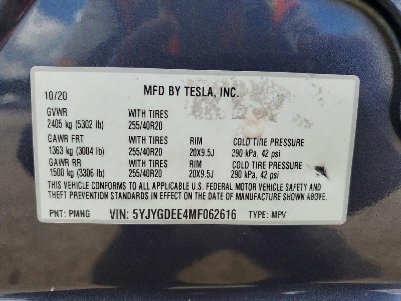 Продажа на аукционе авто 2021 Tesla Model Y, vin: 5YJYGDEE4MF062616, номер лота: 60433346