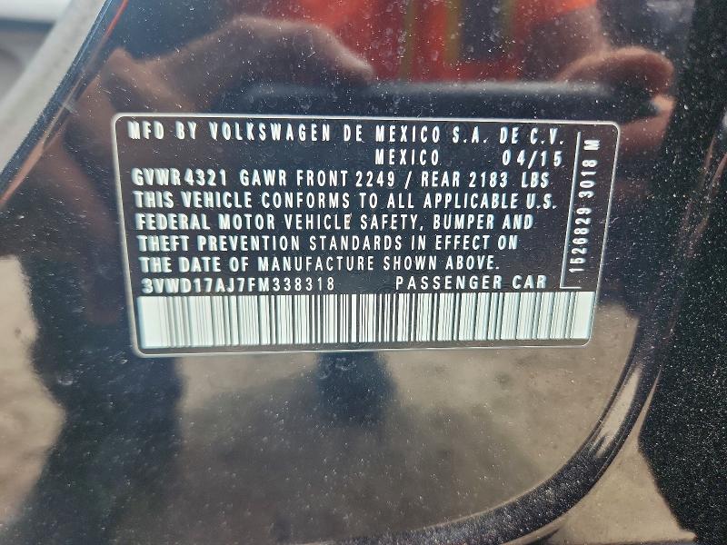 2015 Volkswagen Jetta მანქანა იყიდება აუქციონზე, vin: 3VWD17AJ7FM338318, აუქციონის ნომერი: 61384336