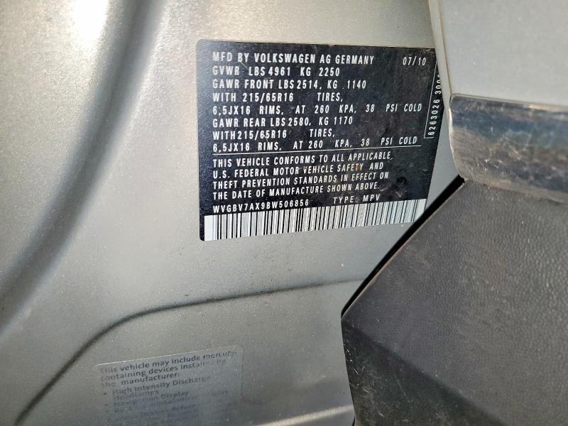 2011 Volkswagen Tiguan მანქანა იყიდება აუქციონზე, vin: WVGBV7AX9BW506856, აუქციონის ნომერი: 73342365