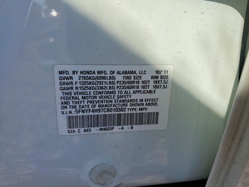Aukcja sprzedaży 2012 Honda Pilot, vin: 5FNYF4H97CB010302, numer aukcji: 60296786