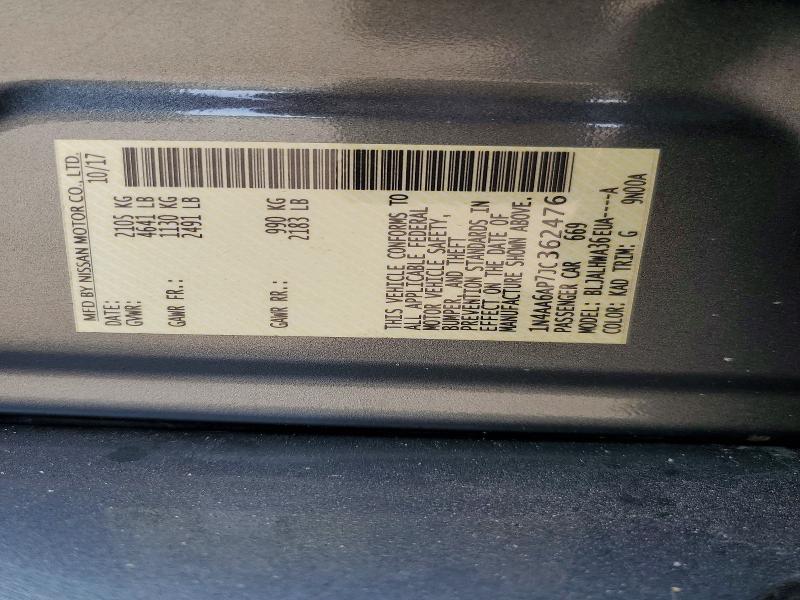 62463456 :رقم المزاد ، 1N4AA6AP7JC362476 vin ، 2018 Nissan Maxima مزاد بيع