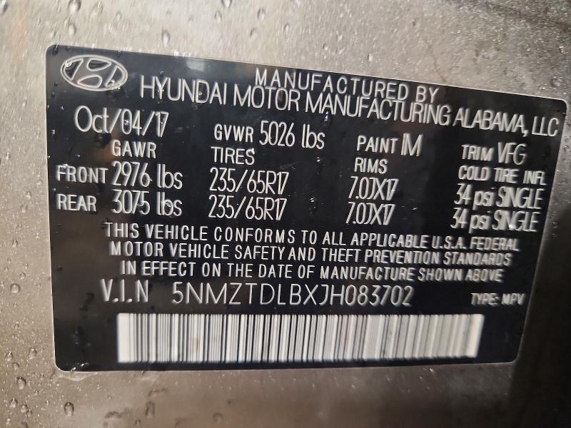 59810906 :رقم المزاد ، 5NMZTDLBXJH083702 vin ، 2018 Hyundai Santa Fe Sport مزاد بيع