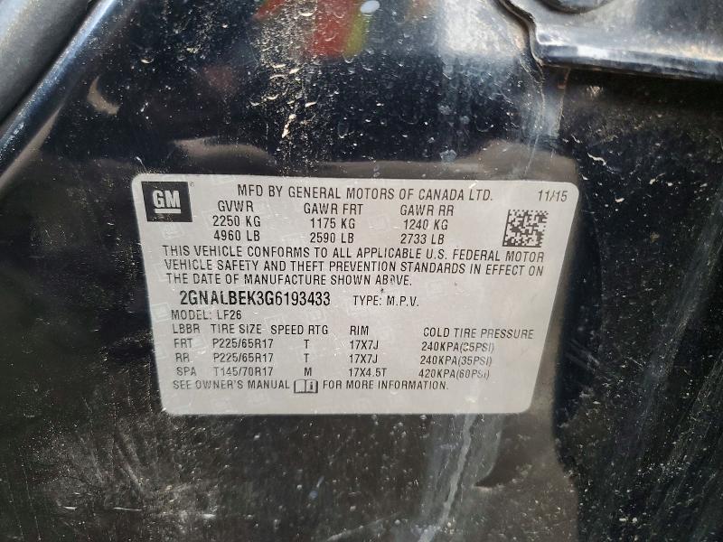 Aukcja sprzedaży 2016 Chevrolet Equinox, vin: 2GNALBEK3G6193433, numer aukcji: 60873576