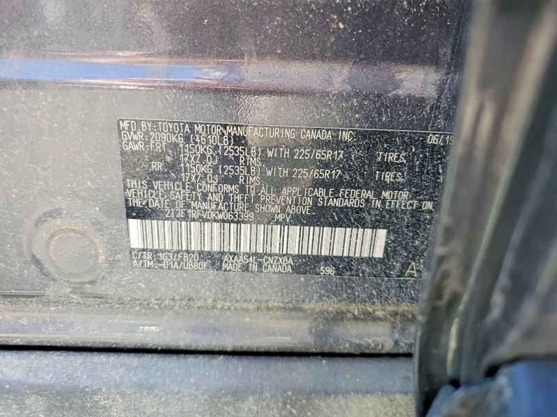 63397186 :رقم المزاد ، 2T3F1RFV0KW063399 vin ، 2019 Toyota Rav4 مزاد بيع