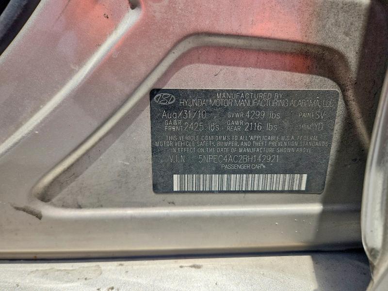 2011 Hyundai Sonata მანქანა იყიდება აუქციონზე, vin: 5NPEC4AC2BH142921, აუქციონის ნომერი: 59368526