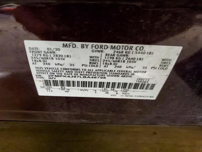 Aukcja sprzedaży 2020 Ford Edge, vin: 2FMPK4J97LBA48798, numer aukcji: 61885566