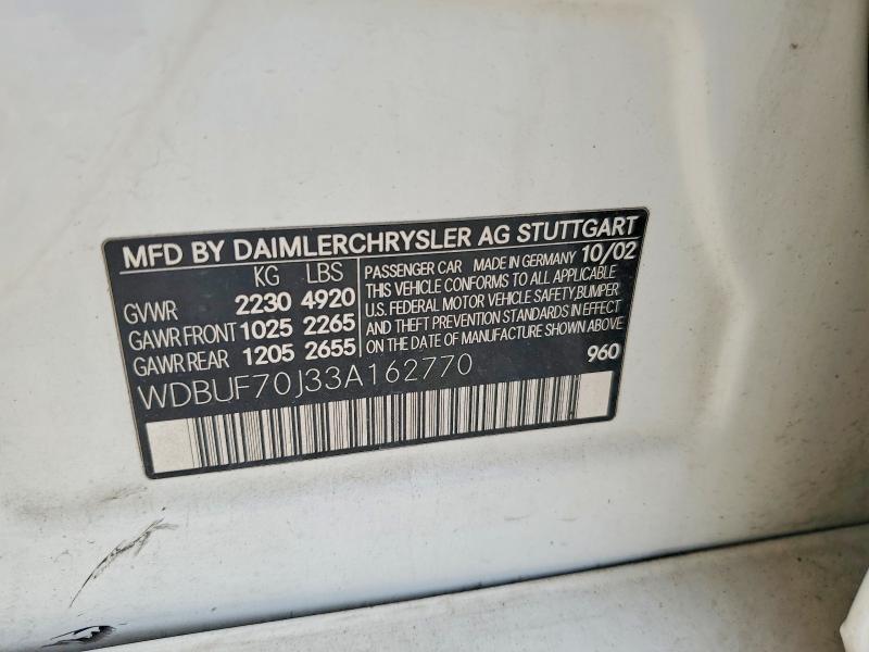 Продажа на аукционе авто 2003 Mercedes-benz E, vin: WDBUF70J33A162770, номер лота: 59671206