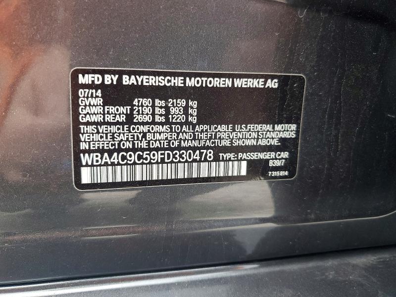 61863316 :رقم المزاد ، WBA4C9C59FD330478 vin ، 2015 Bmw 428 مزاد بيع
