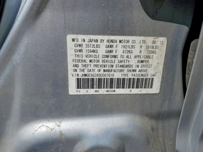 Продажа на аукционе авто 2013 Honda Fit, vin: JHMGE8G3XDC007619, номер лота: 59581596