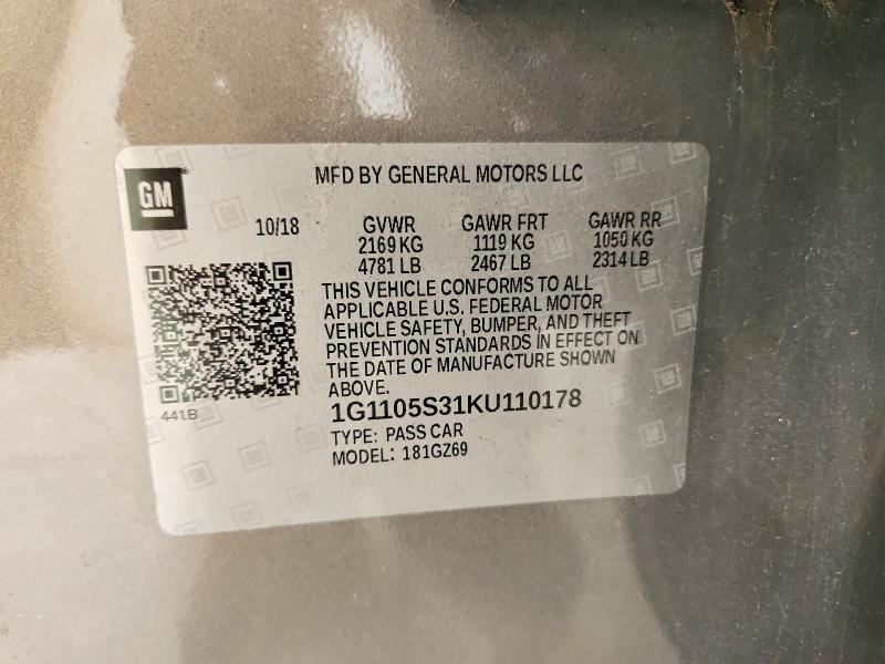 Aukcja sprzedaży 2019 Chevrolet Impala, vin: 1G1105S31KU110178, numer aukcji: 61938116