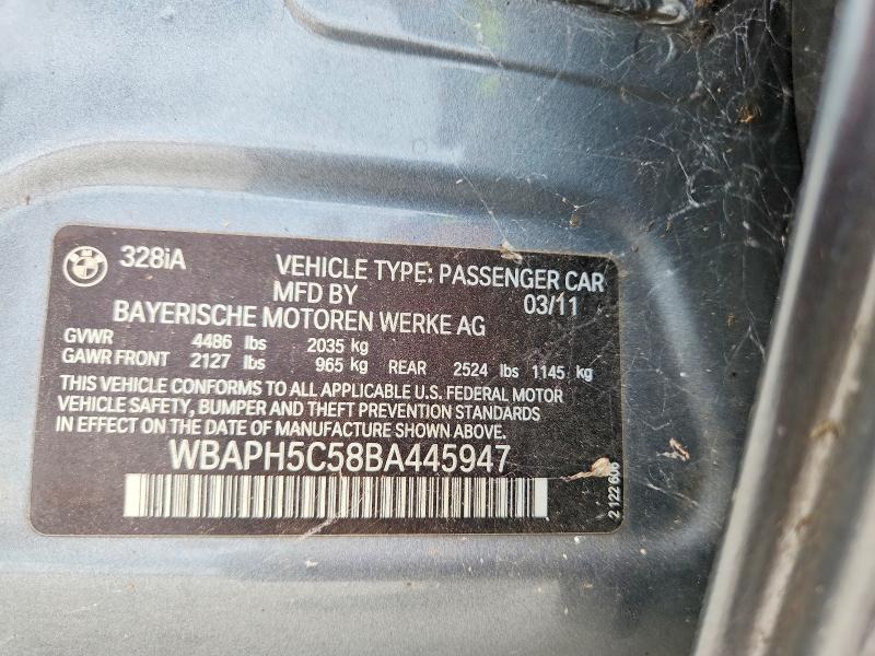 2011 Bmw 328 მანქანა იყიდება აუქციონზე, vin: WBAPH5C58BA445947, აუქციონის ნომერი: 59542616