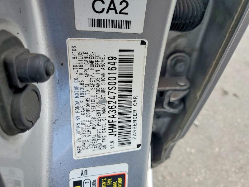 63123336 :رقم المزاد ، JHMFA36247S001649 vin ، 2007 Honda Civic مزاد بيع