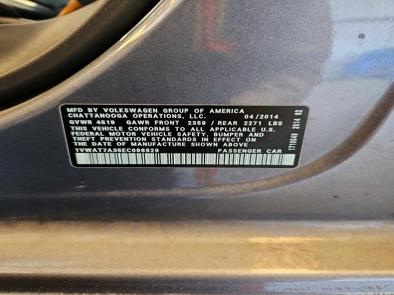 Продажа на аукционе авто 2014 Volkswagen Passat, vin: 1VWAT7A35EC098829, номер лота: 62721986