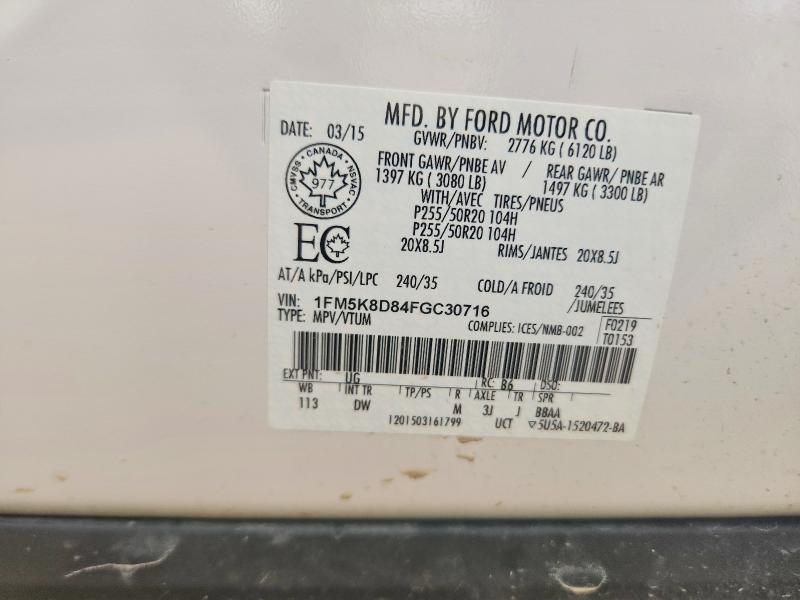 2015 Ford Explorer მანქანა იყიდება აუქციონზე, vin: 1FM5K8D84FGC30716, აუქციონის ნომერი: 61731596