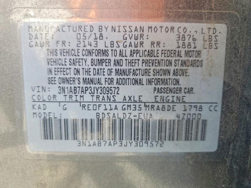 Продаж на аукціоні авто 2018 Nissan Sentra, vin: 3N1AB7AP3JY309572, номер лоту: 61121856