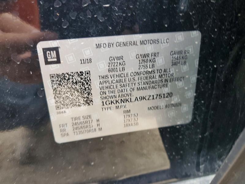 62086516 :رقم المزاد ، 1GKKNKLA9KZ175120 vin ، 2019 Gmc Acadia مزاد بيع