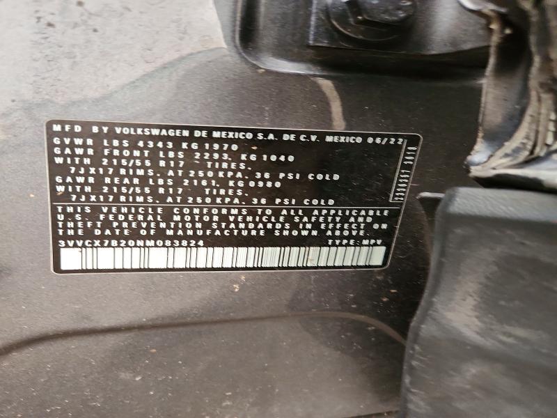 59844476 :رقم المزاد ، 3VVCX7B20NM083824 vin ، 2022 Volkswagen Taos مزاد بيع