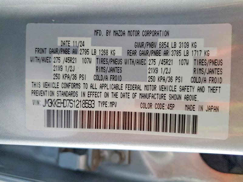 Aukcja sprzedaży 2025 Mazda Cx-90, vin: JM3KKEHD7S1218593, numer aukcji: 62347996