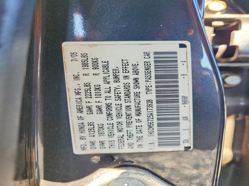 Aukcja sprzedaży 2005 Honda Accord, vin: 1HGCM56725A173928, numer aukcji: 59594286