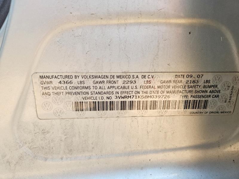 Продаж на аукціоні авто 2008 Volkswagen Jetta, vin: 3VWRM71K58M039726, номер лоту: 61778506
