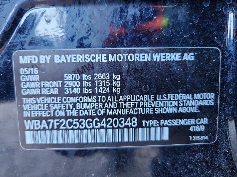 Продаж на аукціоні авто 2016 Bmw 750, vin: WBA7F2C53GG420348, номер лоту: 59382056