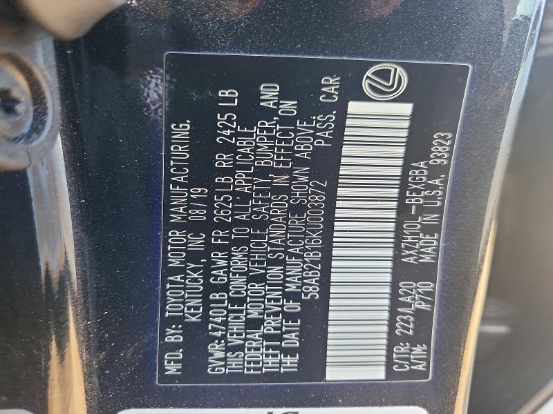2019 Lexus Es მანქანა იყიდება აუქციონზე, vin: 58AB21B16KU003872, აუქციონის ნომერი: 60187726