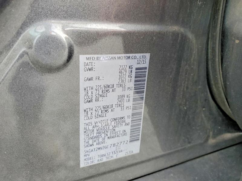 61393736 :رقم المزاد ، 5N1AT2MV2GC782772 vin ، 2016 Nissan Rogue مزاد بيع