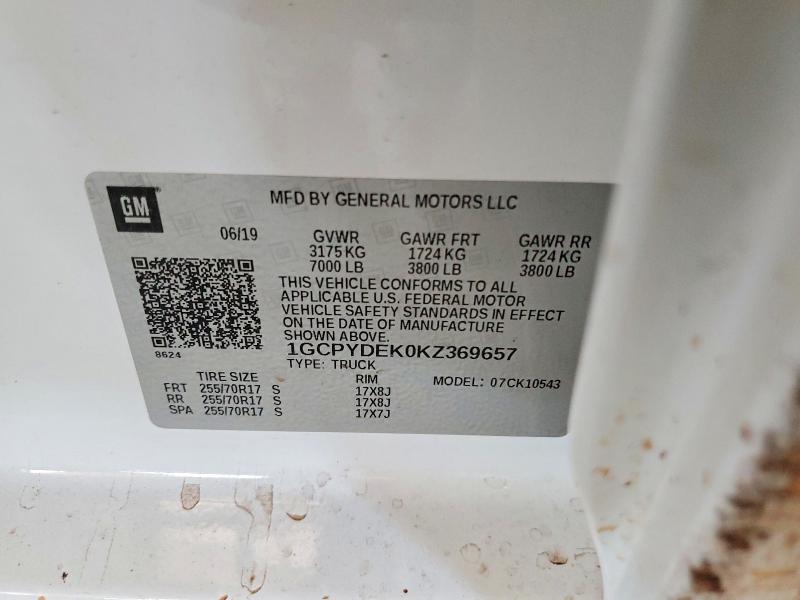 Auction sale of the 2019 Chevrolet Silverado, vin: 1GCPYDEK0KZ369657, lot number: 62292346
